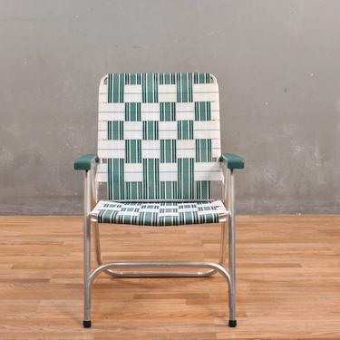 Retro Emerald &amp; White Woven Folding Lawn Chair