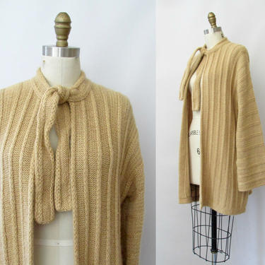 SWEATER WEATHER Marisa Christina Vintage 80s Mohair Wool Sweater | 1980s Beige Chunky Knit Long Cardigan w/ Wide Sleeves | 90s 1990s, Medium 