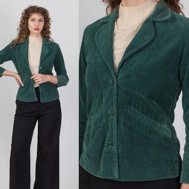 70s Green Corduroy Blazer Jacket - Extra Small | Vintage Women's Button Up Cropped Sport Coat 
