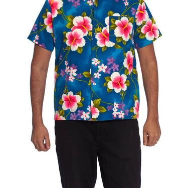 1970S Tropical Multicolored Cotton Barkcloth Men's Hawaiian Shirt 