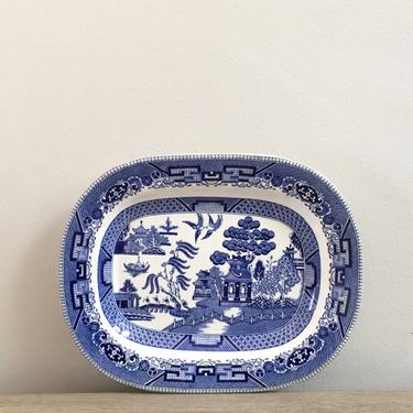 Blue Willow Serving Platter Buffalo Pottery Willow Ware China 10&amp;quot; Long 