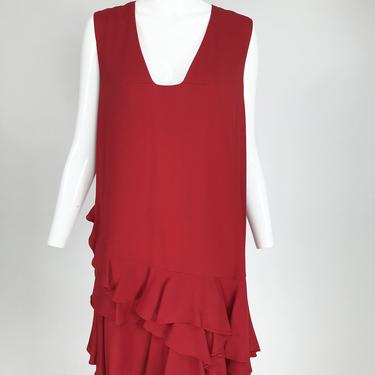 Lanvin Cherry Red Silk Blend Crepe Chemise Dress