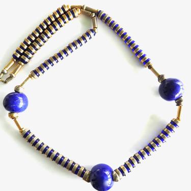 Egyptian revival Porcelain Gold Tone Bead Necklace 