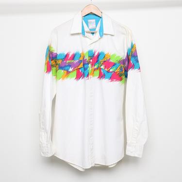 vintage 1990s fresh prince F*CK JERRY style long sleeve men's button down shirt -- size large 