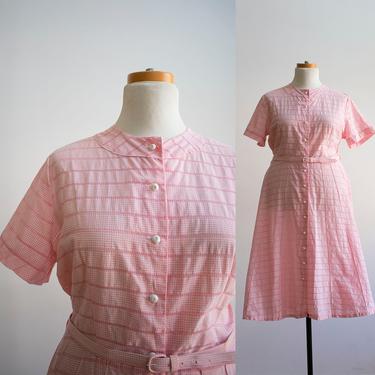 Vintage 1950s Dress / 1950s Shirt Dress / 1950s Cocktail Dress / Pink Gingham Dress / 1950s Plus Sized Dress / Vintage Lane Bryant Dress XL 