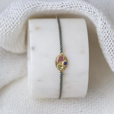 Ruby, Iolite and Citrine Gold Vermeil Charm Woven Bracelet