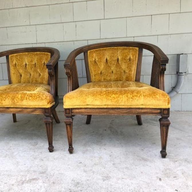Midcentury Hollywood Cane Velvet Barrel Chairs From Off Main Of