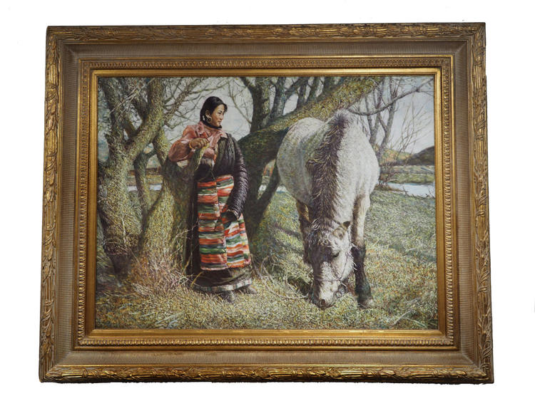 Oil Painting A Woman and her Horse 