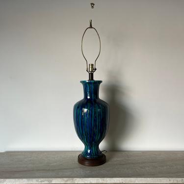 Mid Century Ceramic Table Lamp in Green and Blue Glaze 