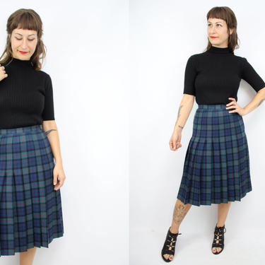 Vintage 80's Blue Plaid High Waisted Accordion Skirt / 1980's Wool Pendleton Skirt / Wool Bottoms / Women's Size Small by Ru