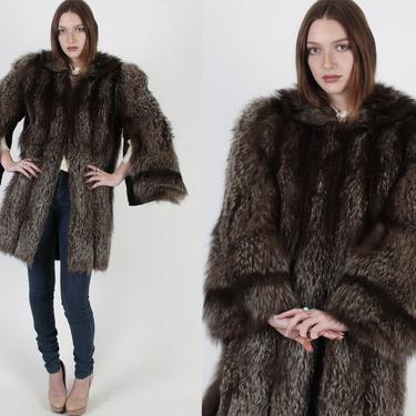 Vintage 40s Silver Fox Fur Coat, Plush Arctic Black Deco Jacket, Goth Bridal Evening Luxury Overcoat 