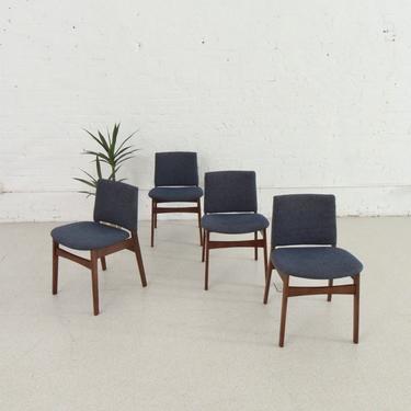 Set of 6 Blue and Walnut Chairs