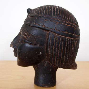 Vintage Antique SOLID EGYPTIAN HEAD African Art Sculpture 7.5&amp;quot; queen pharaoh senufo dogon ashanti mask tribal primitive modern eames era 