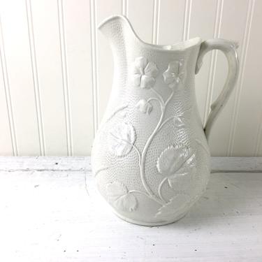 Drabware floral and wheat pitcher - antique English pottery 
