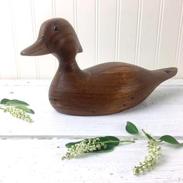 Hornick Bros Stoney Point carved natural wood duck decoy - Oak Hall, VA - 1980s fine art wood carving 