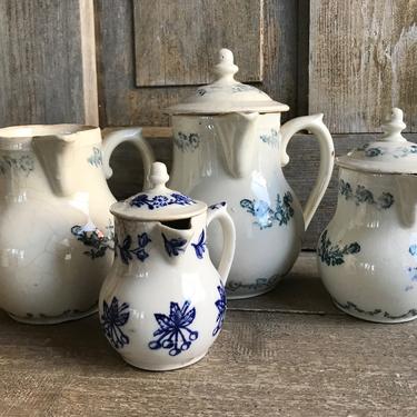 1 19th C French Faïence Jug, Rustic Pottery, Blue and White Floral Pitcher, French Farmhouse Cuisine 