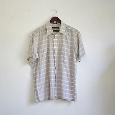 Vintage Van Heusen Shirt, 80s Mens Shirt, Mens Button Up Plaid Shirt, Short Sleeve Collared Shirt, 1980s Mens Shirt, Large XL XXL 