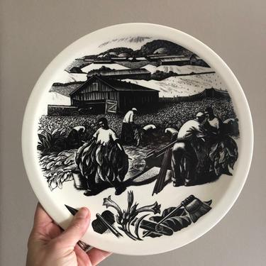 Vintage Clare Leighton engraving plate by Wedgwood - &amp;quot;Tobacco Growing&amp;quot; from New England Industries series, 1952 made in England 