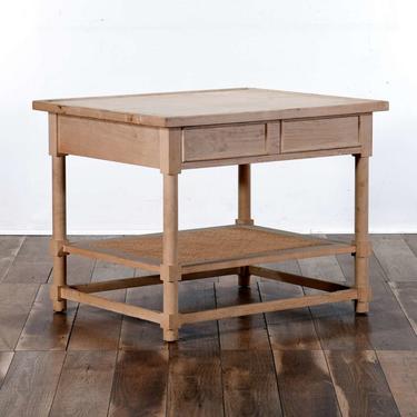 Raw Unfinished End Table W Caned Tier Storage