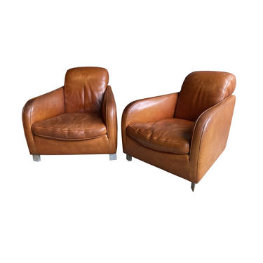 Pair of Vintage Leather Club Chairs, Italy, 1980’s