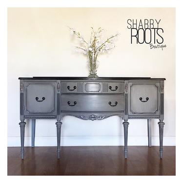 NEW! Antique Buffet sideboard cabinet with tall legs. Grey and black distressed. Shabby chic frenh country home. San Francisco, Bay Area by Shab