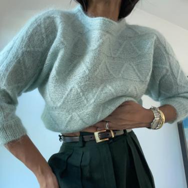 vintage textured mohair semi cropped raglan sleeve sweater 