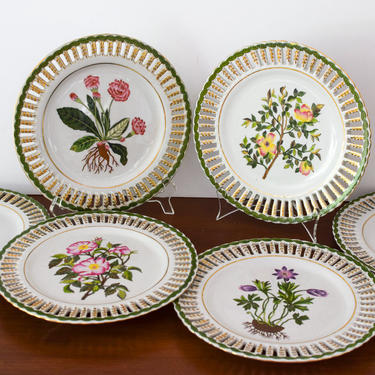 Set of Six Vintage Porcelain Floral Decorative Plates 