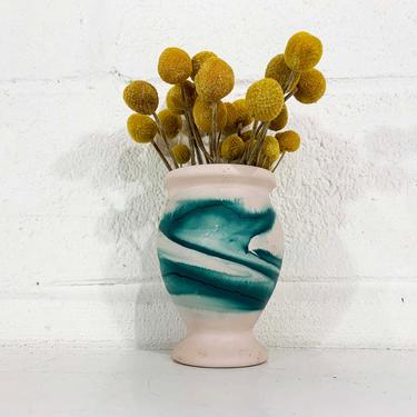 Vintage Nemadji Art Pottery Small Vase Swirl Handmade USA Mini Flower Bud Green Blue Swirl Vanity Seven Falls Colorado MCM Beige 