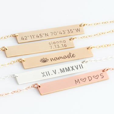 Custom Necklace - Name Bar Necklace - Initial Bar Necklace in Gold - Silver - Rose Gold - Roman Numeral Necklace - Gift For Valentines 