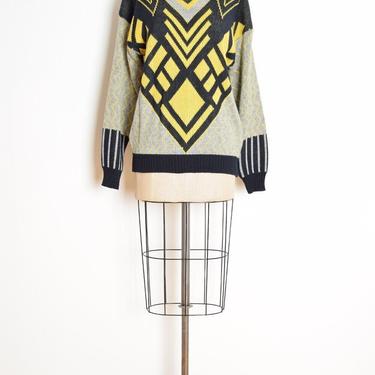 vintage 80s sweater gray yellow black geometric ugly jumper top shirt M L clothing 