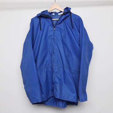 vintage ROYAL BLUE hoodie rain parka jacket 1990s men's coat -- size xl 