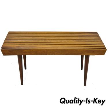 Vintage Mid Century Modern Walnut Small 36" Wooden Slat Bench Side Table