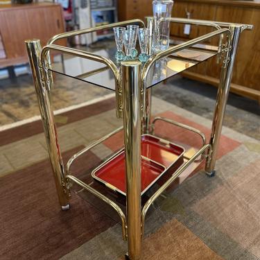 Vintage Brass Plated/Smoked Glass Trolley/Bar Cart