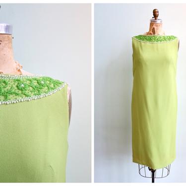 Vintage 1960's Lime Green Beaded Party Dress | Size Small 