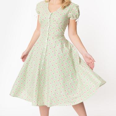 Unique Vintage 1940s Style Mint Floral Print Dora Swing Dress