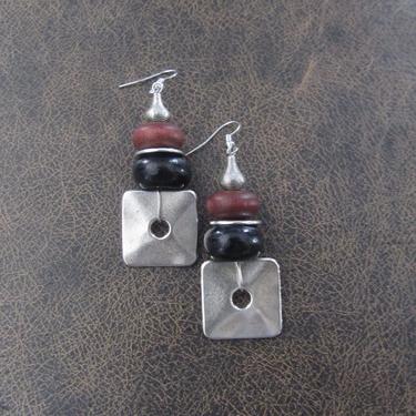Hammered silver earrings, geometric earrings, unique mid century modern earrings, ethnic earrings earrings, bohemian earrings, statement 