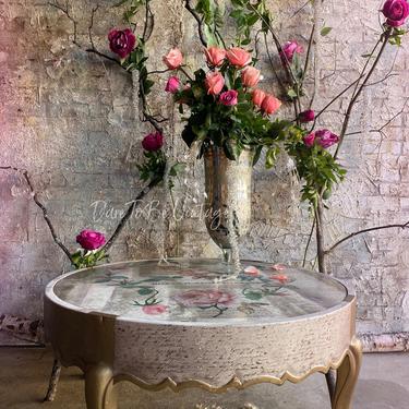 Painted Farmhouse Floral Round Vintage Coffee Table ~ French Country Coffee Table ~ Cottage Rose ~ Round Coffee Table ~ Painted Furniture 