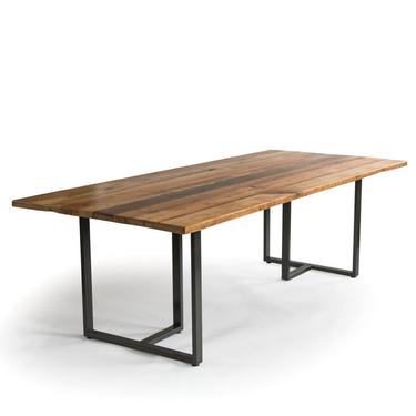 Reclaimed Wood Table with Pedestal Base, Modern Farmhouse Table with 1.65&quot; reclaimed wood top with T Pedestal Legs 