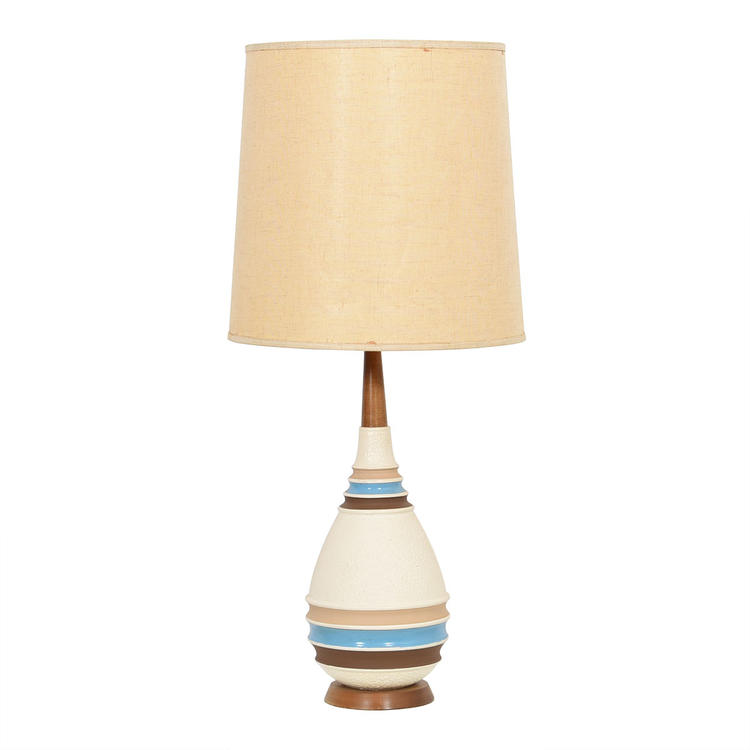 Mid Century Textured Table Lamp with Tan Blue & Brown