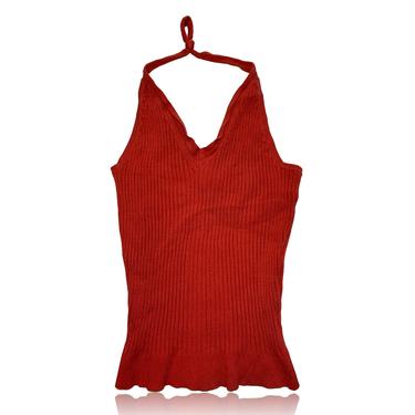90s Red Knit Halter Top  // Size Medium // Boston Proper 