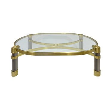 Ron Seff Large Coffee Table in Brushed Stainless Steel And Brass 1980s