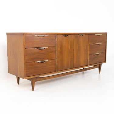 Kent Coffey Tableau Mid Century Walnut and Stainless 9 Drawer Lowboy Dresser Credenza - mcm 