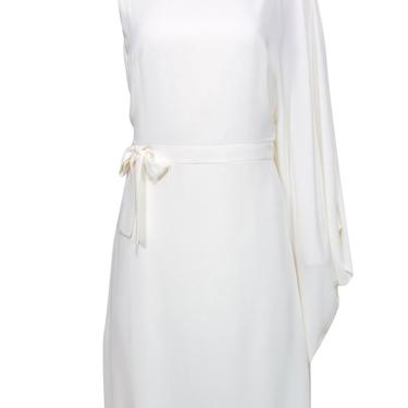 Halston - White Sheath Dress w/ Draped Sleeve Sz 10