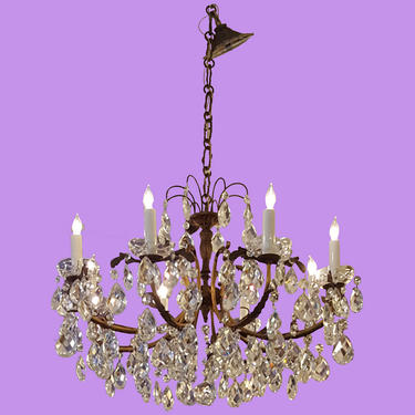 Mid-Century Crystal and Brass Chandelier