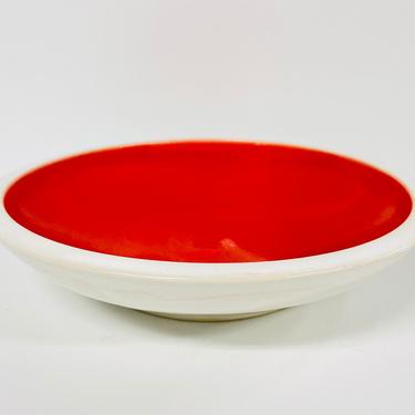 Vintage Signed Pottery Bowl / Red / Swirl / White / Fruit Bowl / Display Piece / FREE SHIPPING 