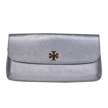 Tory Burch - Silver Textured Leather Clasped Clutch