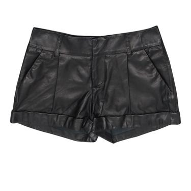 Alice & Olivia - Black Leather Pleated Mid-Rise Shorts Sz 4