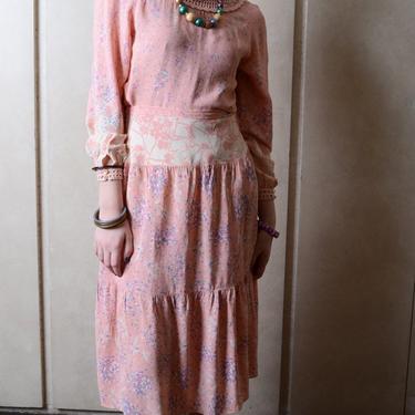 Vintage Floral Print, Pink, 2 Piece Blouse and Skirt 