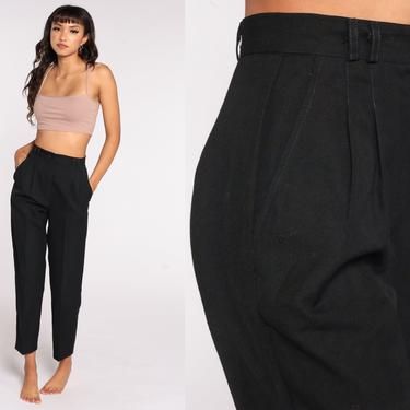 Black Pleated Trousers High Waisted Pants 80s Tapered Pants Vintage 1980s Pants Slacks Office Preppy Small S 