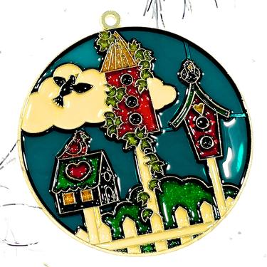 VINTAGE: 1980s - Retro Metal and Resin Birdhouse Ornament - Faux Stain Glass - Sun Catchers - Gift - SKU 15-E2-00033290 